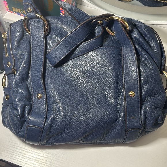 NWT MICHAEL KORS Fulton Navy Blue Pebbled Leather Large Satchel Purse - Picture 5 of 10